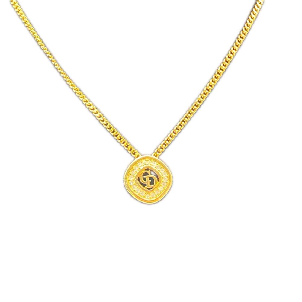 Christian Dior CD Logo Necklace, Gold GP, Women's